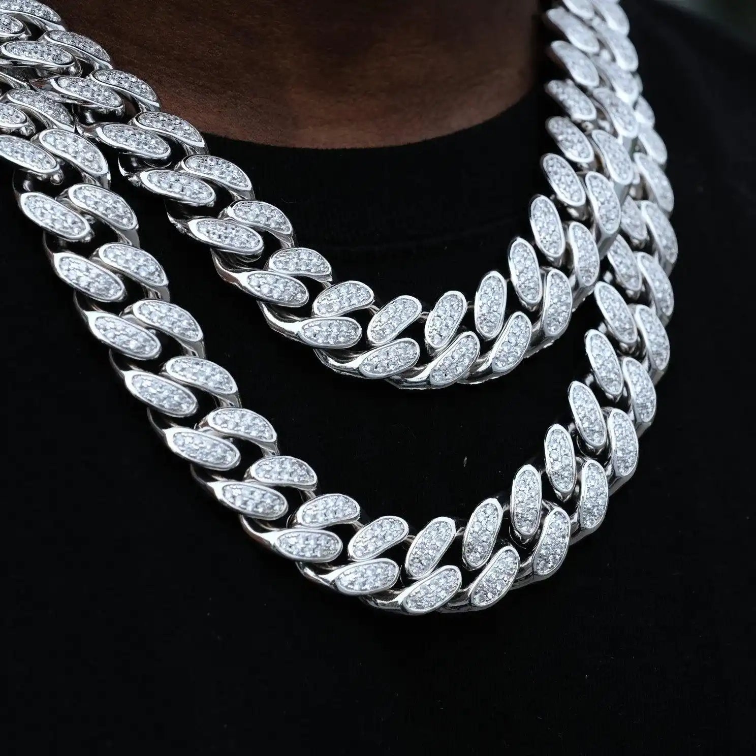 Box Clasp Iced Cuban Link Chain in White Gold - 19mm