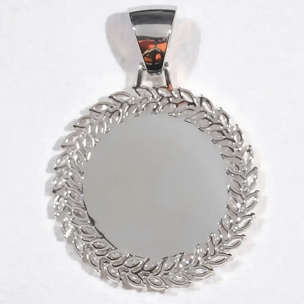 Wheat Ear Round Custom Photo Pendant - Personalized Iced Necklace