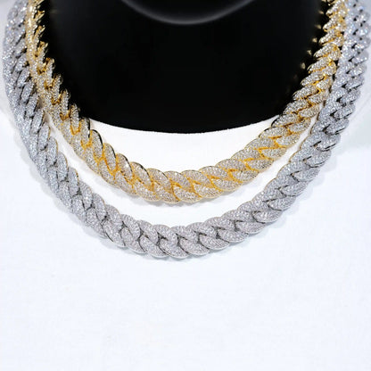 Our new 3-Row Bubble Iced Cuban Chain - 14mm features flawless VVS simulated diamonds, handcrafted with a perfect clarity and optimal price. Comes with a stylish clasp and includes a chain, dust bag, gift box, jewelry cloth, and warranty card.