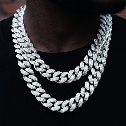 Box Clasp Iced Cuban Link Chain in White Gold - 19mm