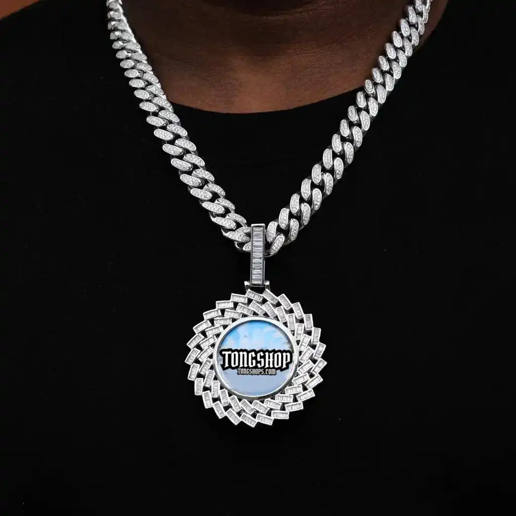 LARGE 3D RECTANGULAR T CUBIC Zirconia Custom Picture Pendant