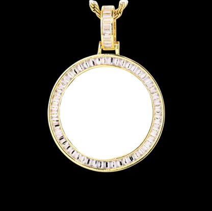 3D Customized Photo T Square Diamond Round Pendant - 38mm