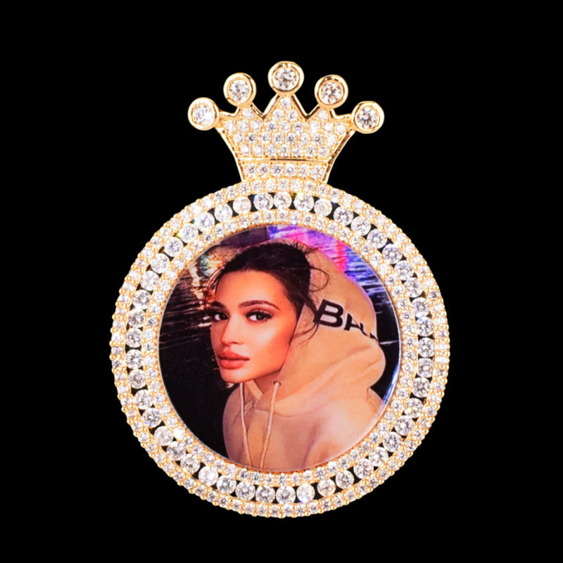 3D Customized Photo Crown Round Pendant - 40mm