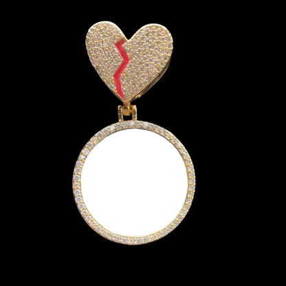 Blank heart clasp round pendant – ready for custom photo engraving 