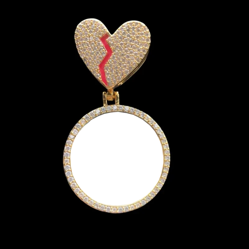 Blank heart clasp round pendant – ready for custom photo engraving 