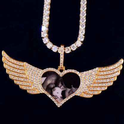 3D Customized Photo Love Wings Pendant - 82mm