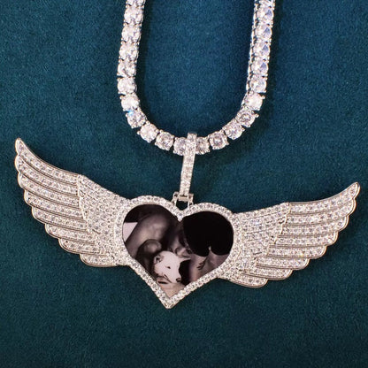 3D Customized Photo Love Wings Pendant - 82mm