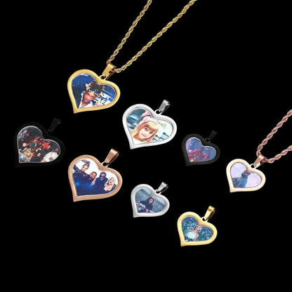 3D Customized Photo Stainless Steel Heart Pendant - 35mm