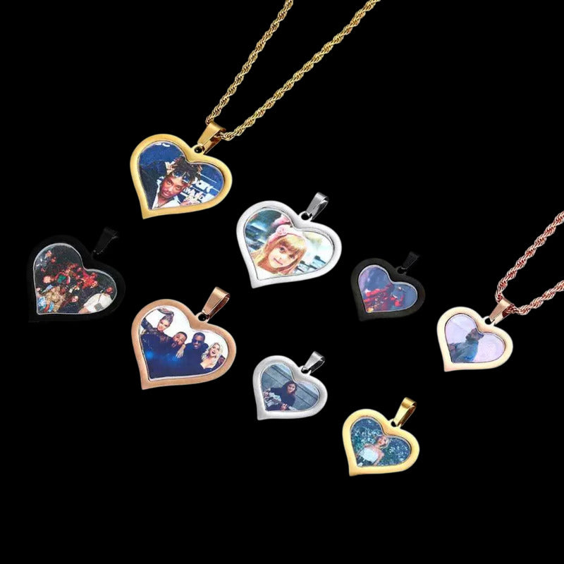 3D Customized Photo Stainless Steel Heart Pendant - 35mm