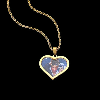 3D Customized Photo Stainless Steel Heart Pendant - 35mm