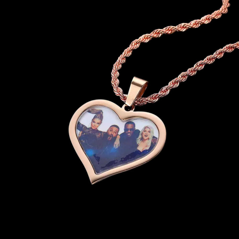 3D Customized Photo Stainless Steel Heart Pendant - 35mm