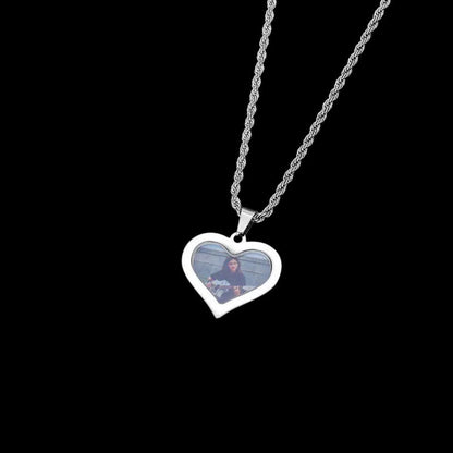 3D Customized Photo Stainless Steel Heart Pendant - 35mm