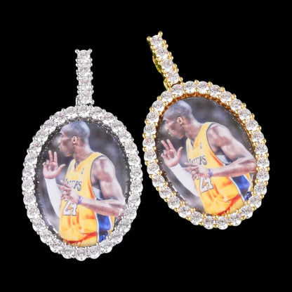 3D New Custom Photo Oval Pendant in Yellow Gold - 38mm