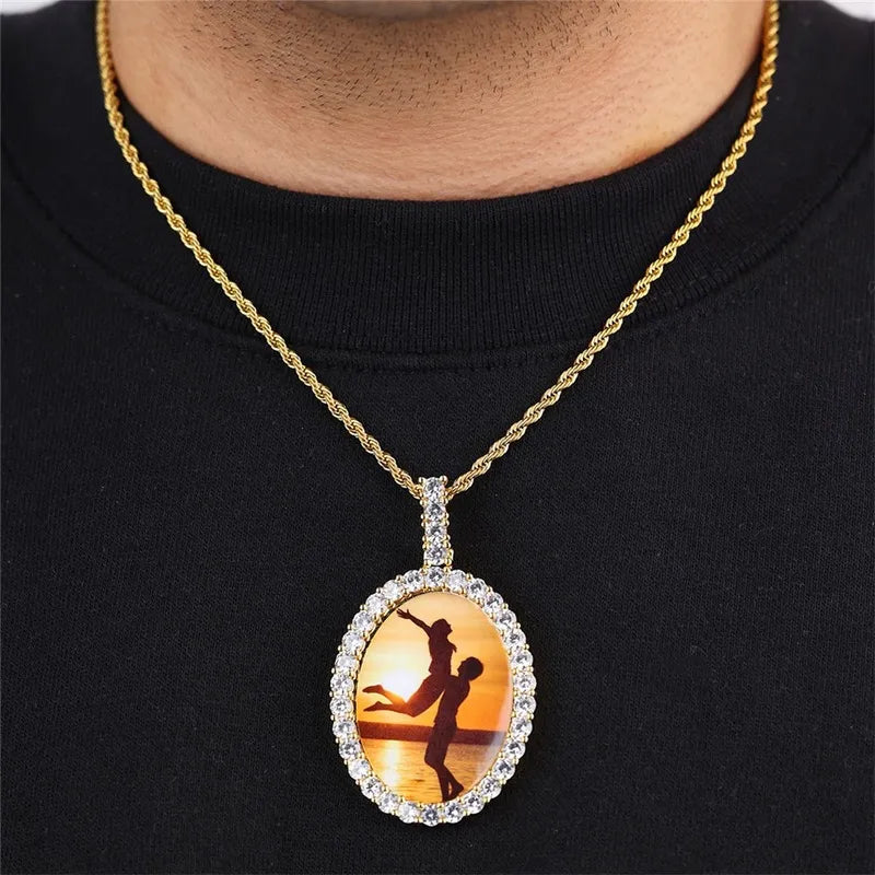 3D New Custom Photo Oval Pendant in Yellow Gold - 38mm