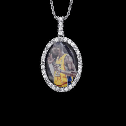 3D New Custom Photo Oval Pendant in Yellow Gold - 38mm