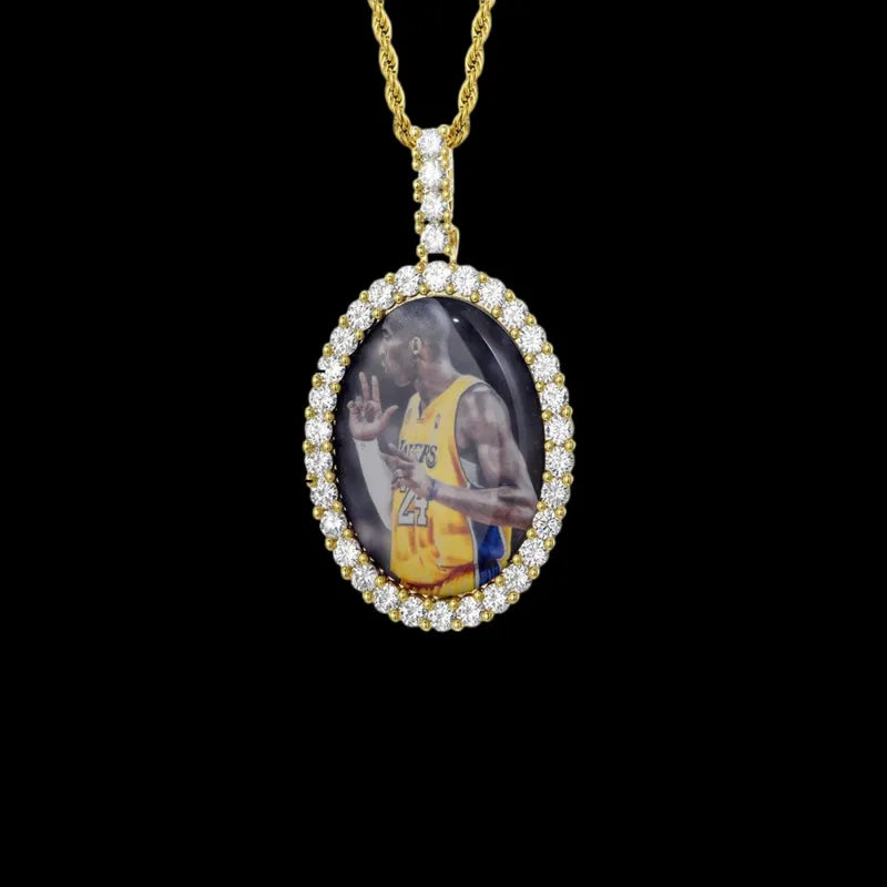 3D New Custom Photo Oval Pendant in Yellow Gold - 38mm