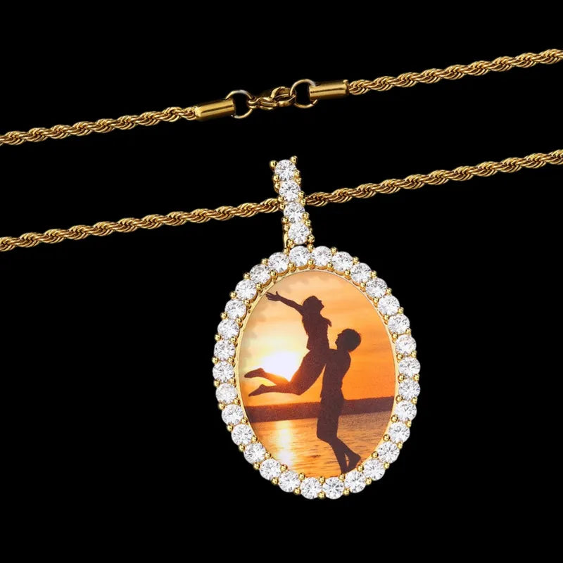 3D New Custom Photo Oval Pendant in Yellow Gold - 38mm