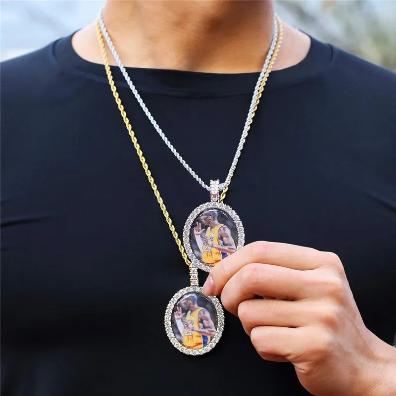 3D New Custom Photo Oval Pendant in Yellow Gold - 38mm