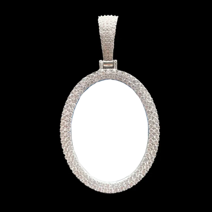 Empty oval pendant frame ready for custom engraving and photo setting 