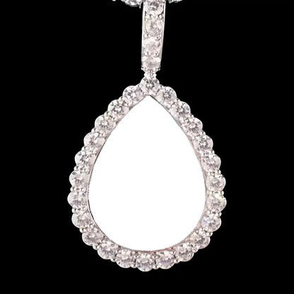 Back view of blank teardrop pendant with diamond border for custom photo