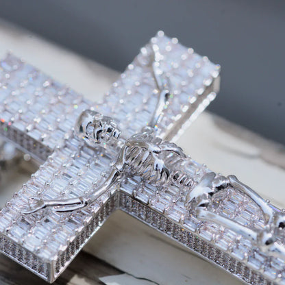 3D Skull Cross Baguette Solid Iced Pendent - 51MM