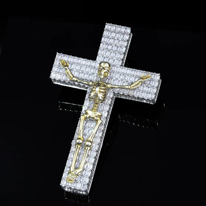 White gold iced skull cross pendant 51MM hip hop necklace