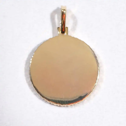 Back view of small custom circle pendant with polished gold finish
