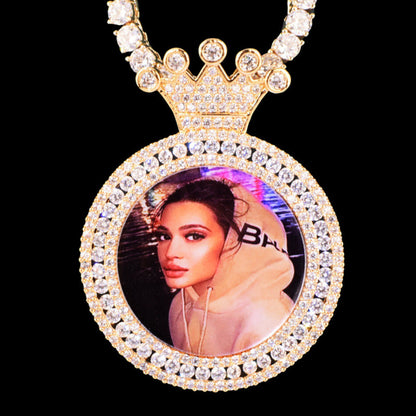 3D Customized Photo Crown Round Pendant - 40mm
