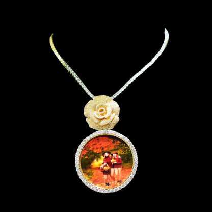 3D Rose Round Customized Photo Pendant - 70mm