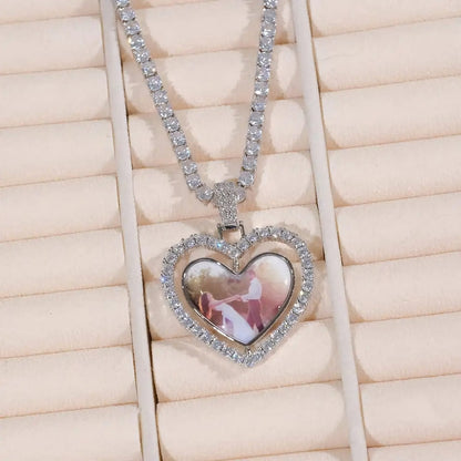 18k gold version of spinning heart custom pendant with personalized photo