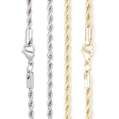 3MM rope chain necklace, gold and silver twisted rope style jewelry