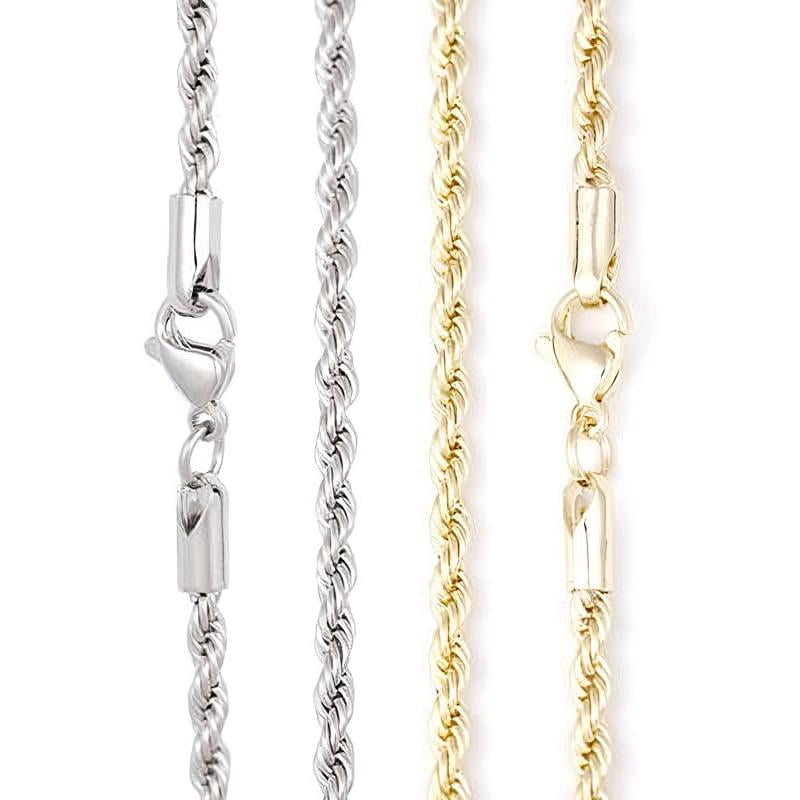 3MM rope chain necklace, gold and silver twisted rope style jewelry