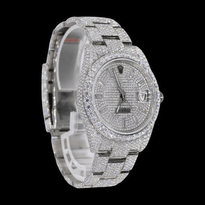 Specifications - Case: - 14K White Gold Plated - Case Size: - 42mm Diameter - Case Thickness: - 11mm (top of glass to bottom caseback) - Movement: - Gold Plated: Features Exclusive Sweeping Quartz Movement - The first of its kind to feature a smooth and continuous movement with 5 moves per second. You'll see quickly that there is no ticking! - Water Resistance: - 5 ATM - Dial Options: - Fully Iced Gold w/ Roman Numeral - Strap: - Steel Bracelet Stones White Gold Plated: Standard with AAAAA-AAAA quality hand