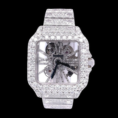 42MM Fully Iced Square Skeleton Watch Era®316, Color: White Gold, Size: 42mm, Width: 42mm, Material: 316L Stainless Steel, Gender: Unisex, Condition: New, Age Group: Adult, Stone: 5A, - TONGSHOP