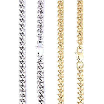 4MM Cuban link chain necklace in gold and silver, flat link hip hop jewelry