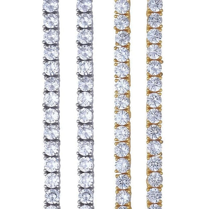 4MM tennis chain necklace in gold and silver with CZ diamonds, iced out jewelry.