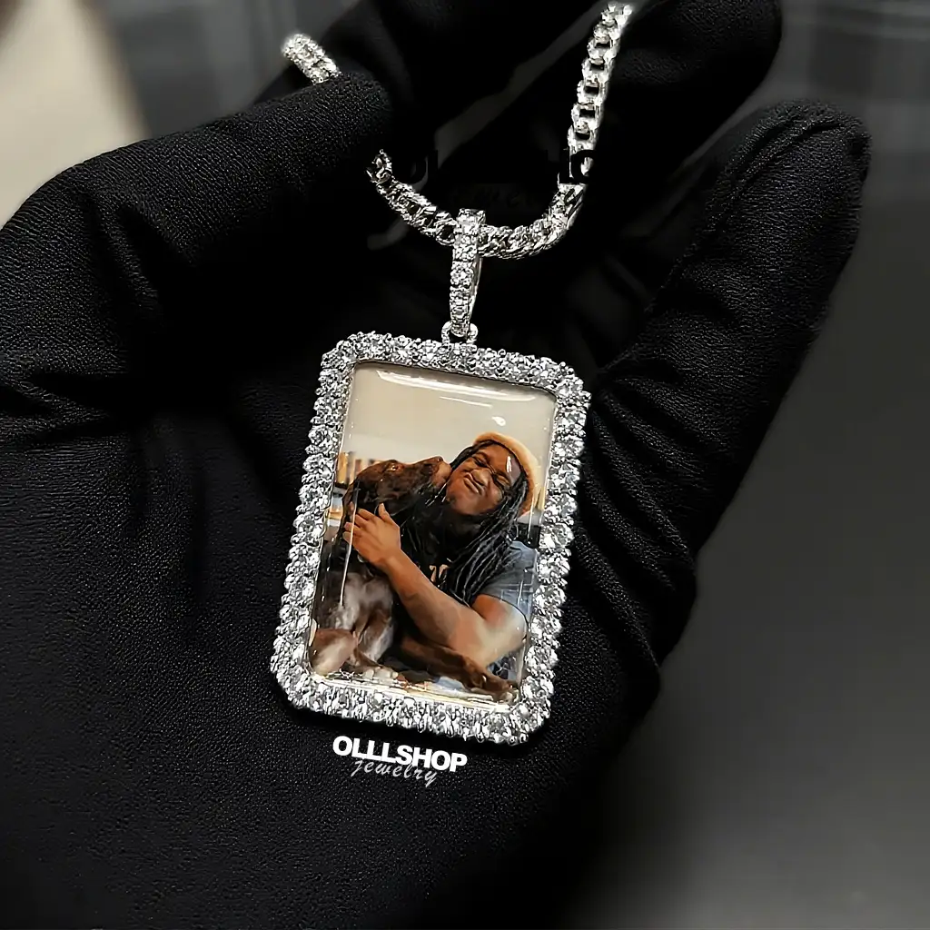Personalized Rectangular Photo Pendant with Iced Frame
