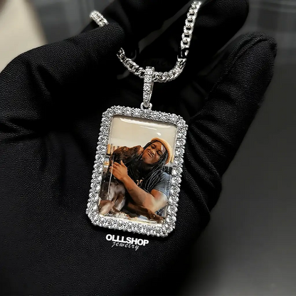 Personalized Rectangular Photo Pendant with Iced Frame