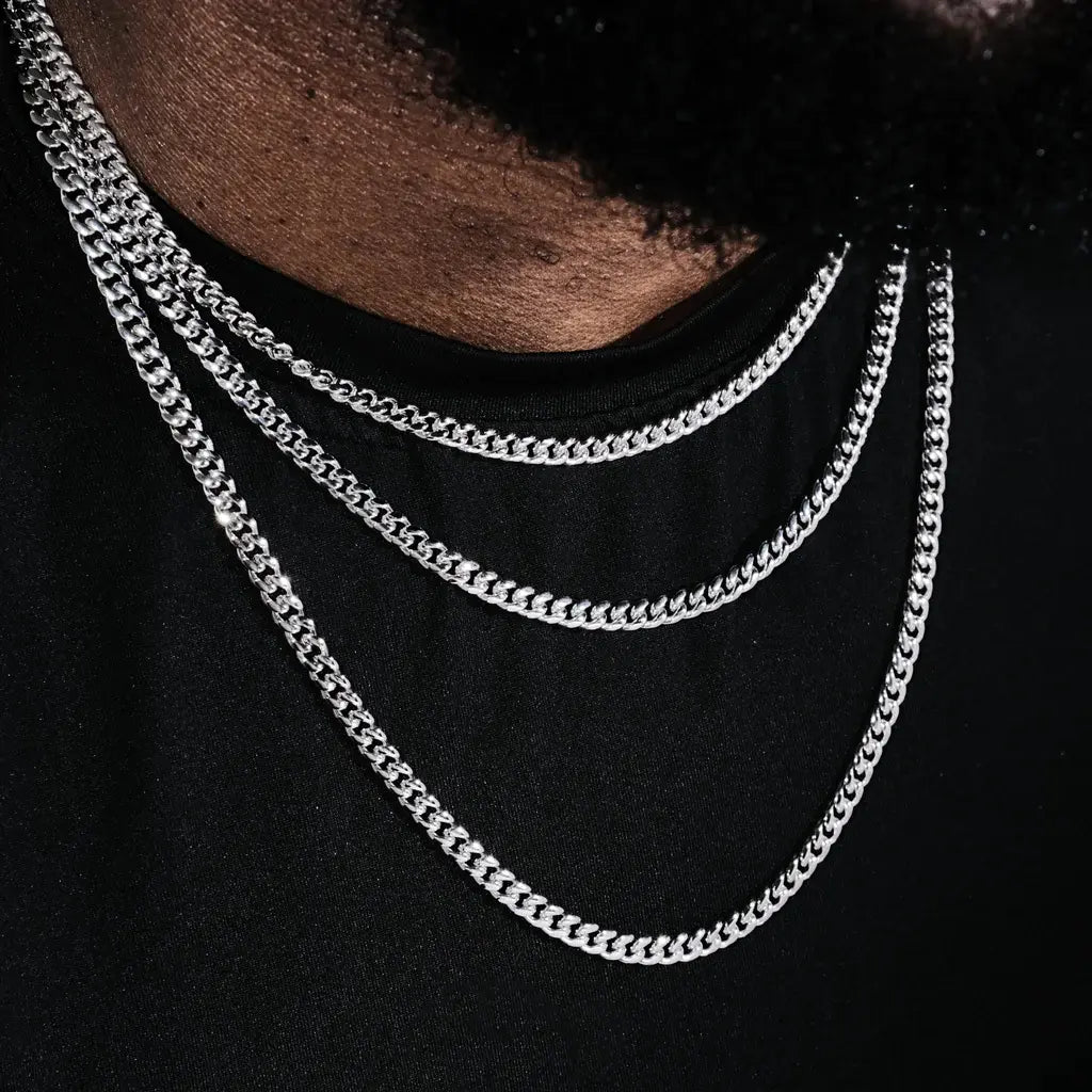 Miami Cuban Link Chain In White Gold - 5mm, Color: White Gold, Width: 5mm, Material: White Gold Plated, Size 18" 20" 24" 30" - TONGSHOP