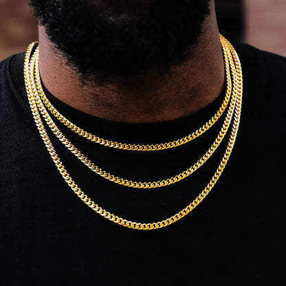 Miami Cuban Link Chain - 5mm, Color: Yellow Gold, Width: 5mm, Material: 18k Gold Plating, Size: 18" 20" 22" 24" 26" 28" 30", - TONGSHOP