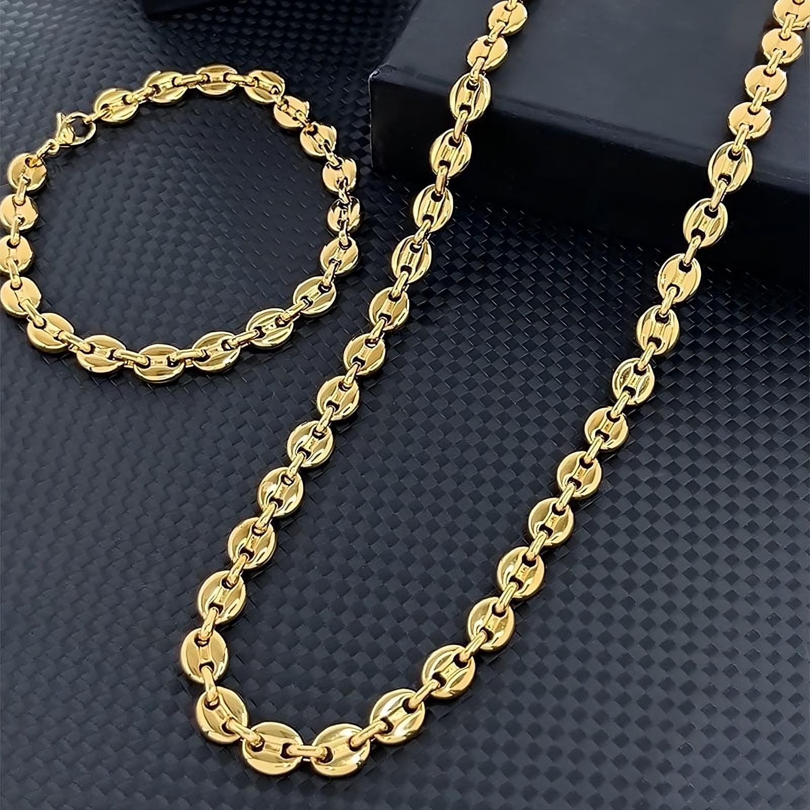 7mm 22" Stainless Steel Coffee Bean Chain in Gold