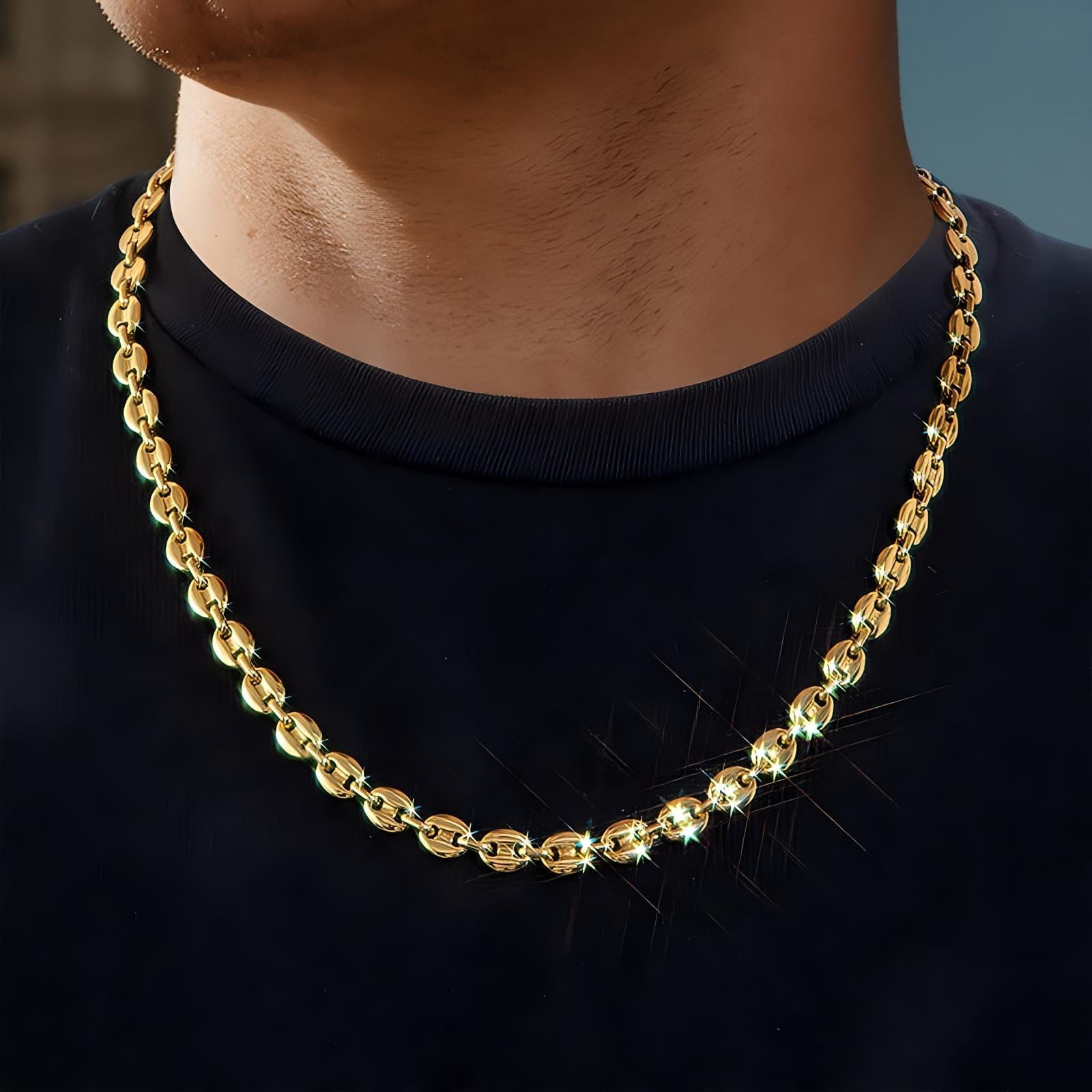 7mm 22" Stainless Steel Coffee Bean Chain in Gold