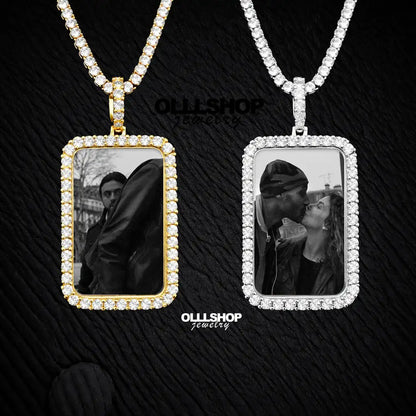 Personalized Rectangular Photo Pendant with Iced Frame