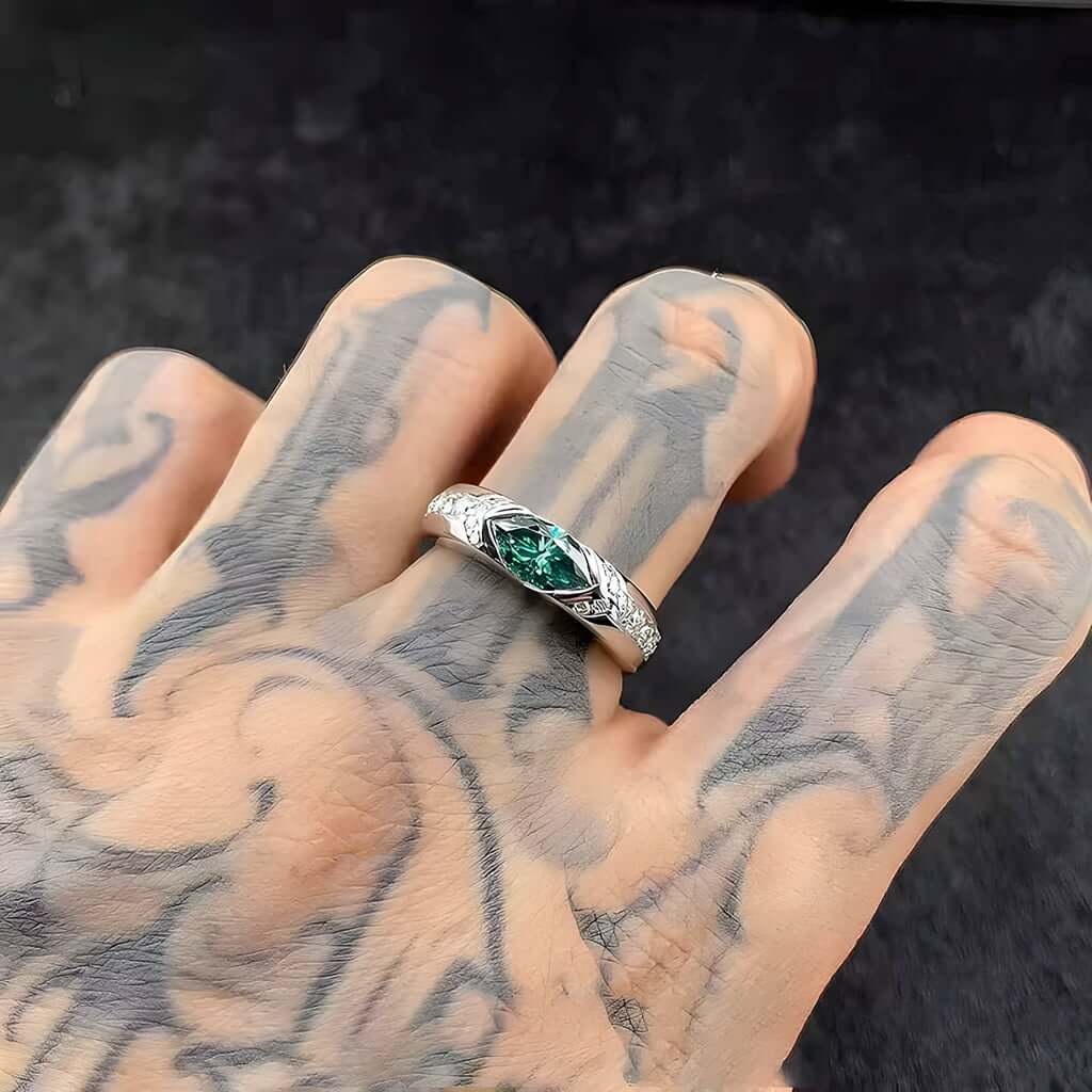 S925 VVS1 Moissanite Ice Blue Lake Green Horse Eye Ring