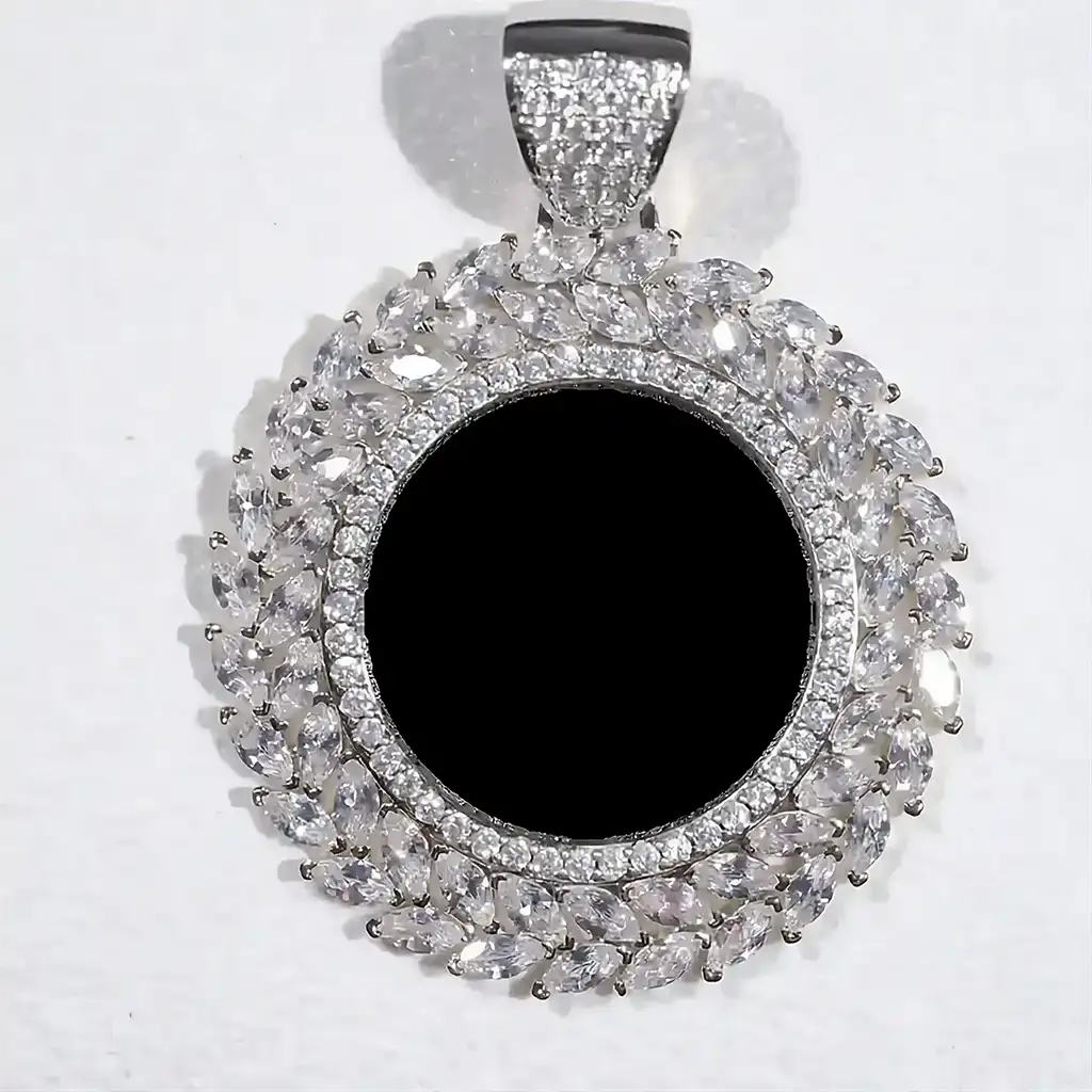 Wheat Ear Round Custom Photo Pendant - Personalized Iced Necklace