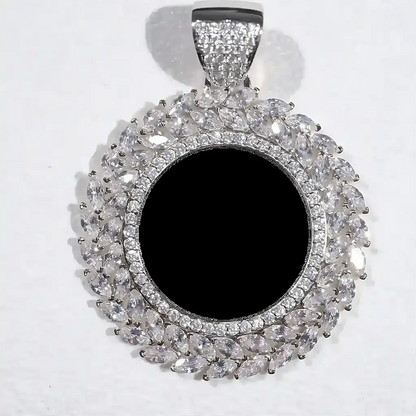 Wheat Ear Round Custom Photo Pendant - Personalized Iced Necklace