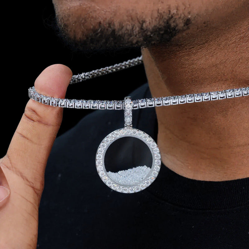 Round ice crystal pendant necklace with CZ stones