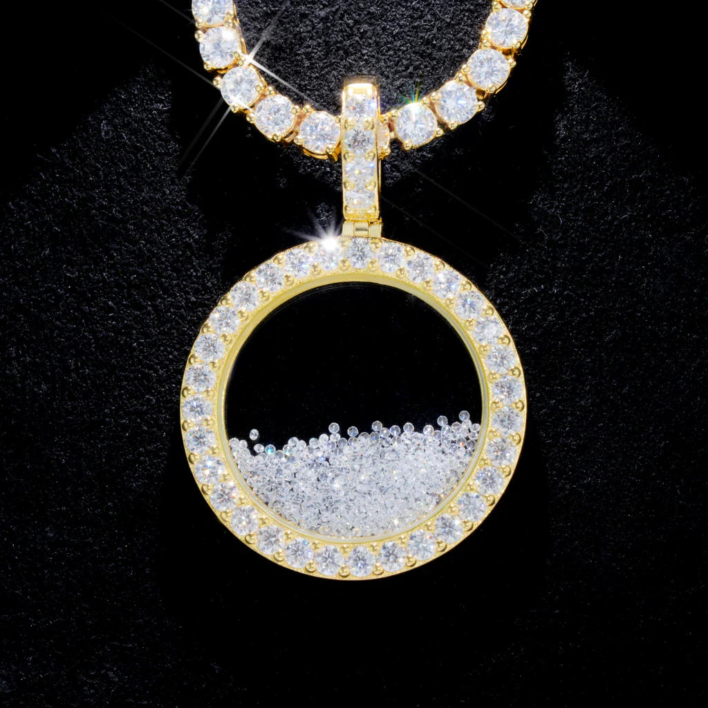 Gold round ice crystal pendant 35mm hip hop jewelry