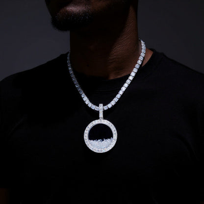 925S round ice crystal pendant 35mm iced out necklace 