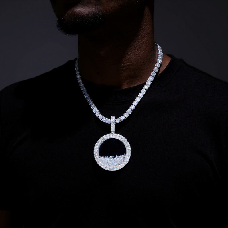 925S round ice crystal pendant 35mm iced out necklace 